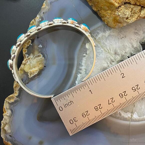 Paul Livingston Sterling Silver Silver Teardrop Turquoise Decorated Bracelet - Picture 8 of 10